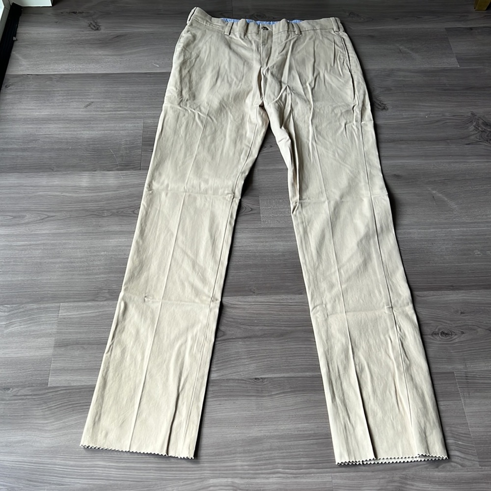 Frank’s made in USA 🇺🇸 trim fit long inseam plain front unhemmed khaki pants